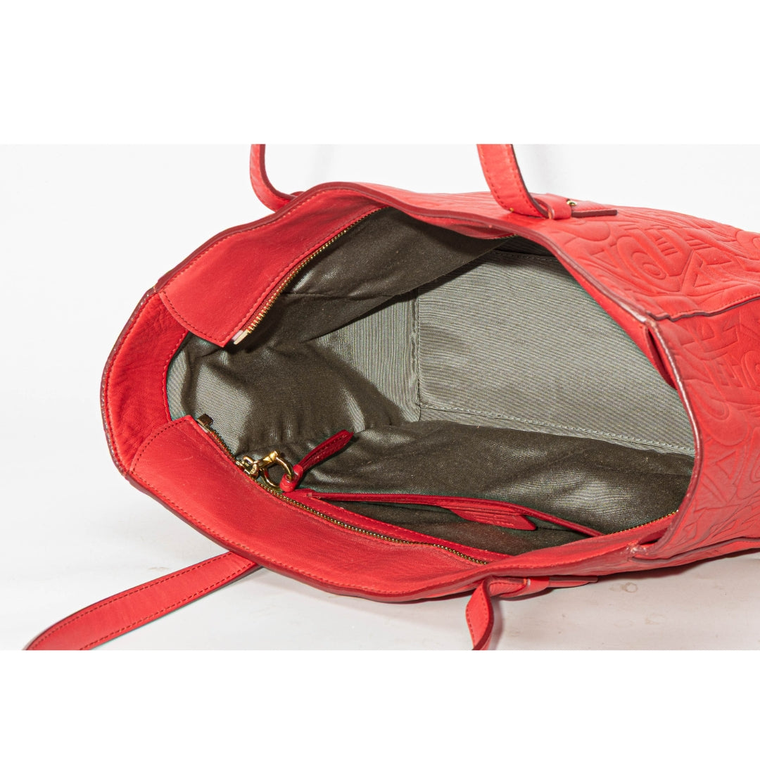 Salvatore Ferragamo Red Logo Embossed Bonnie Tote