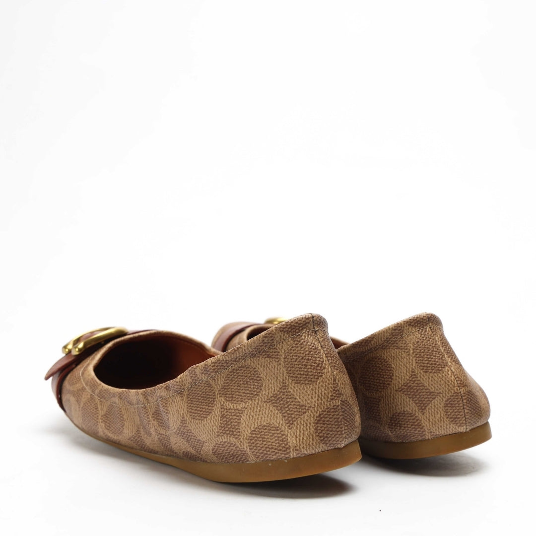 Coach Brown Printed Buckle Ballerinas