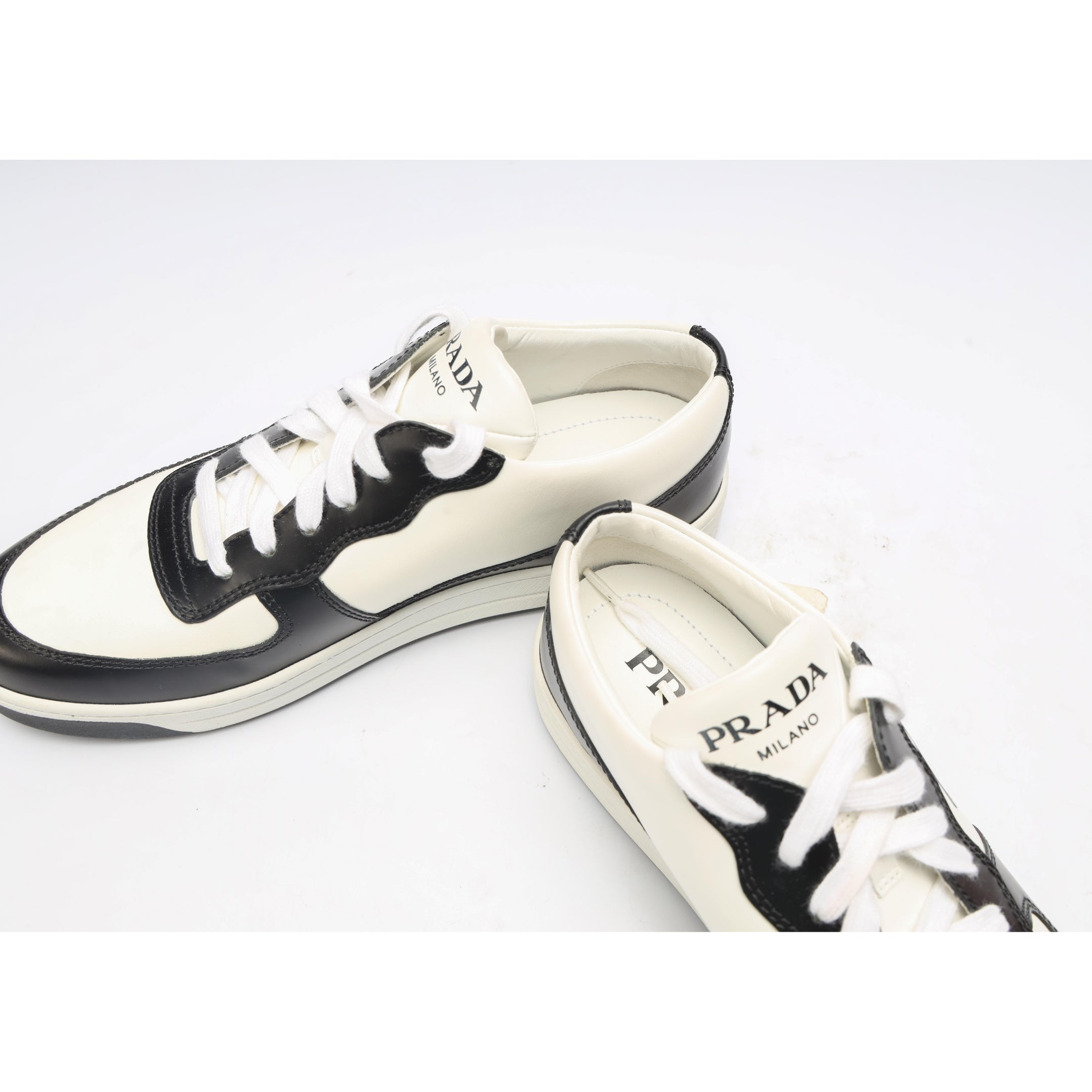 Prada B&W Downtown Leather Sneakers