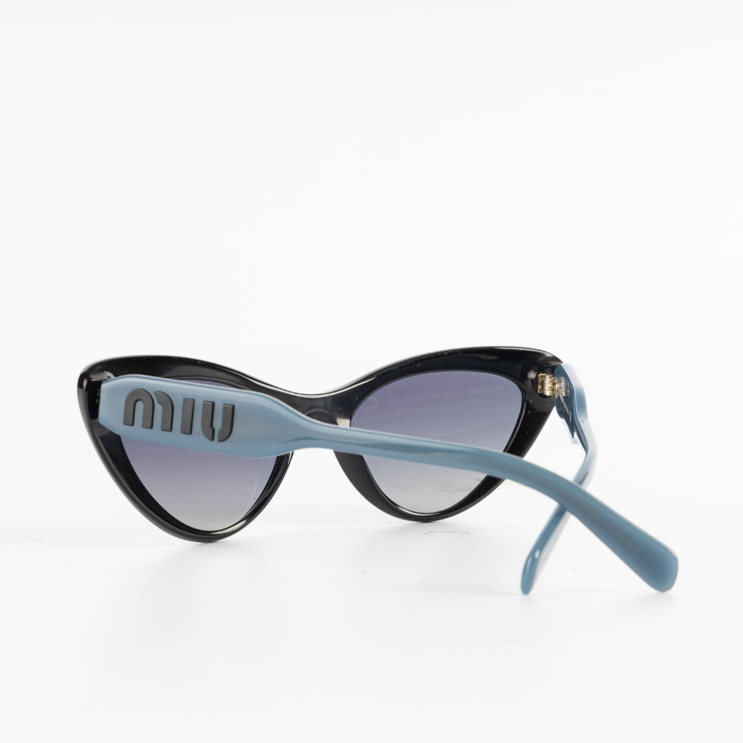 Miu Miu Black & Blue/Grey Gradient Studded Cat-Eye Sunglasses