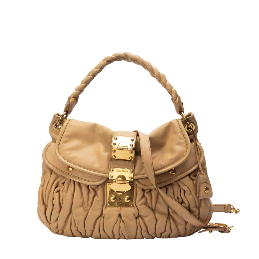Miu Miu Beige Matelasse Leather Coffer Hobo Bag