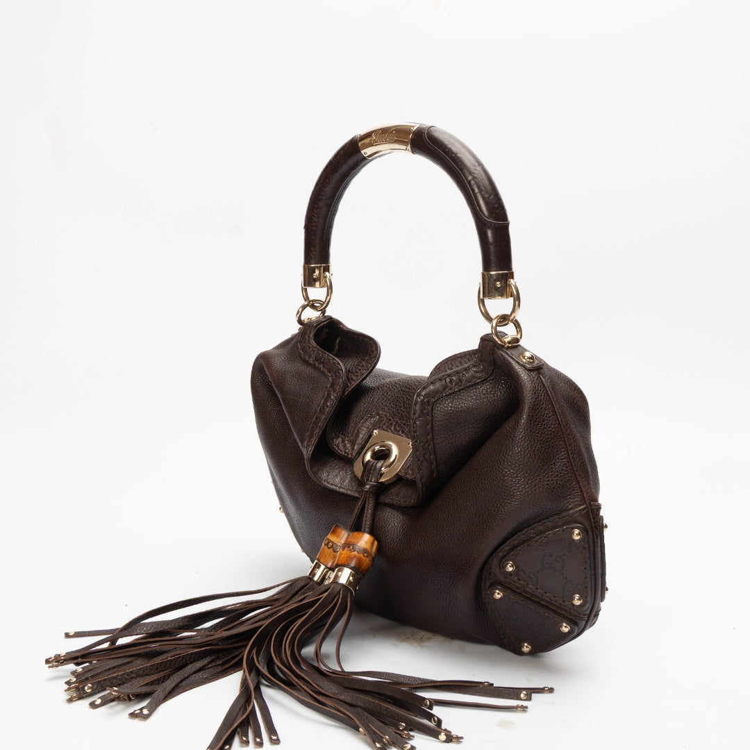 Gucci Black Leather Indy Top Handle Bag