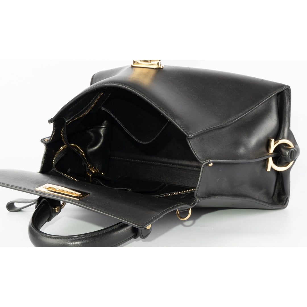 Salvatore Ferragamo Black Leather Top Handle Bag