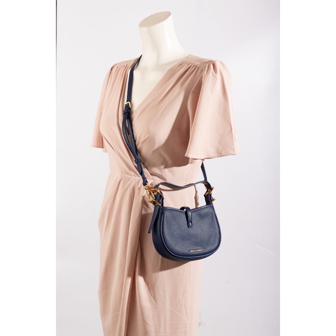 Charles & Keith Navy Thessaly Metallic Accent Bag
