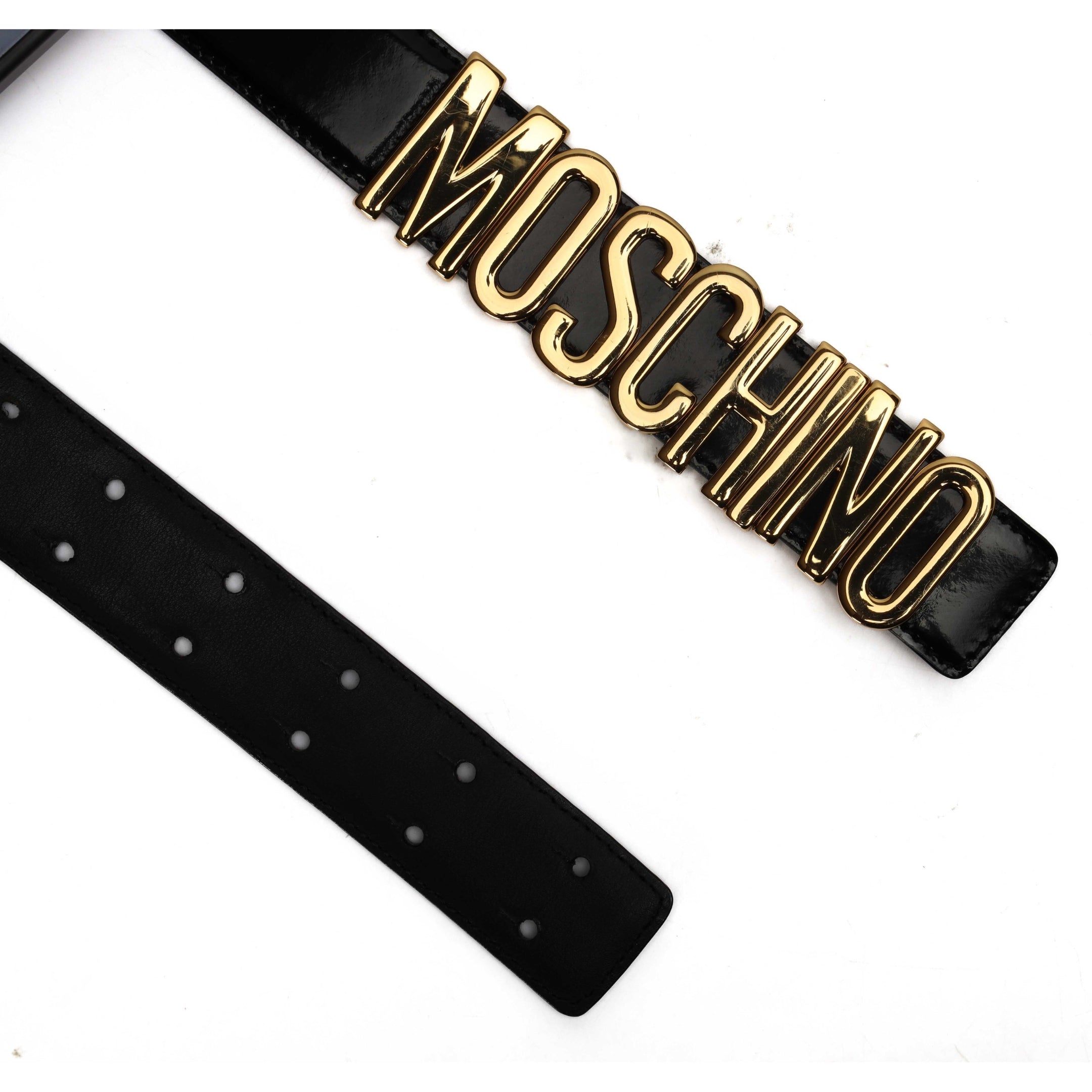 Moschino Logo Black Leather Belt