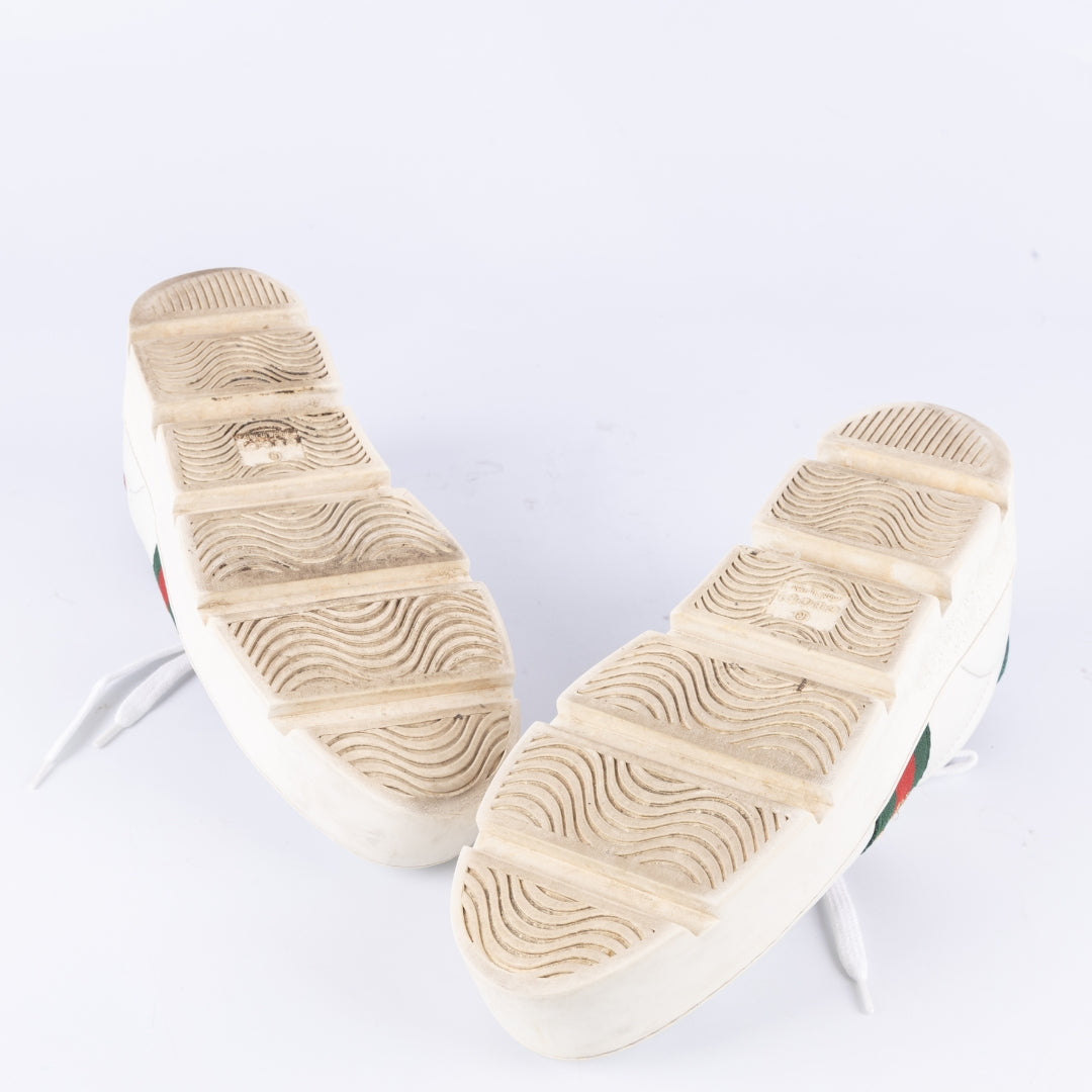 Gucci White Leather Bee Ace Platform Low Top Sneakers