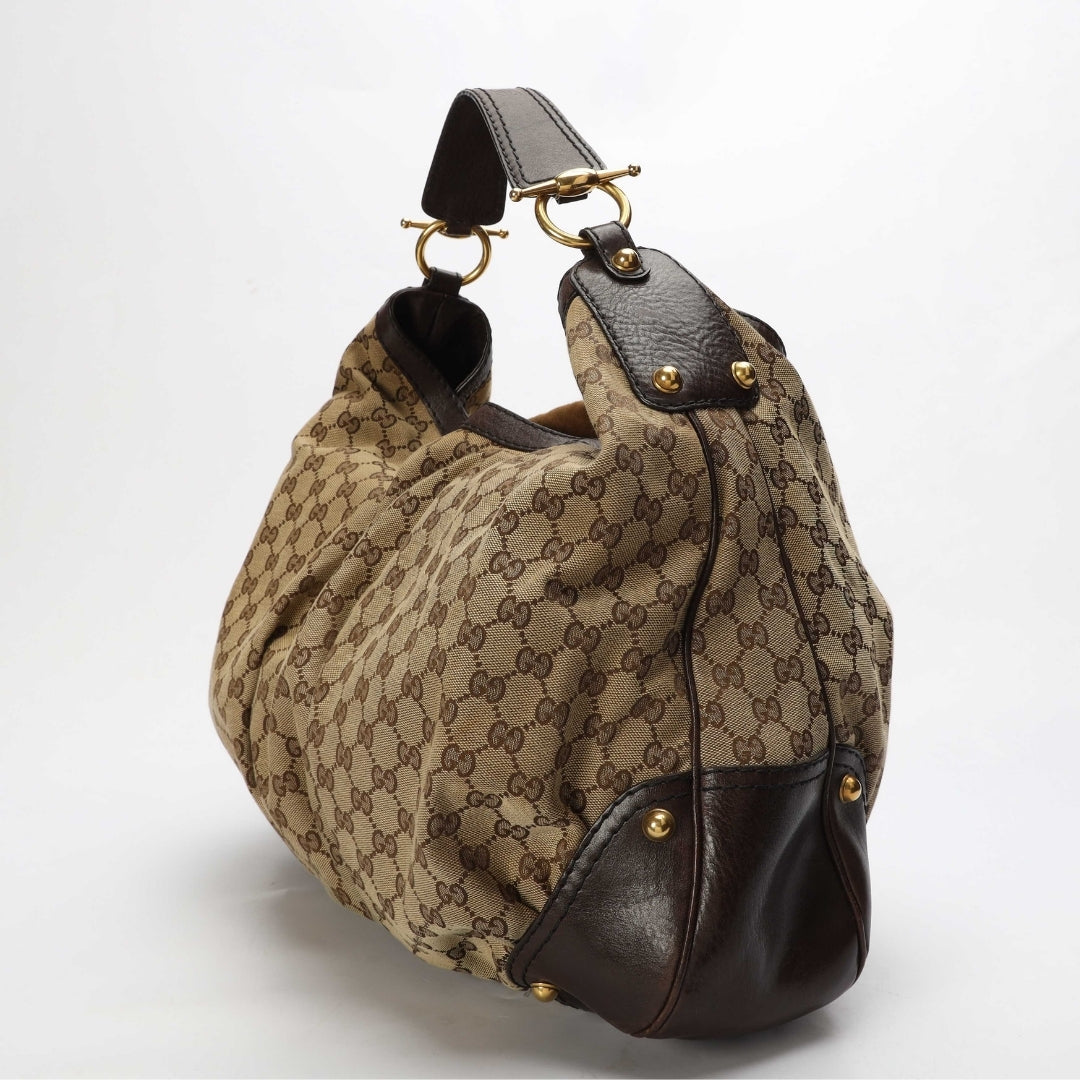Gucci Beige/Brown GG Large Jockey Hobo Bag