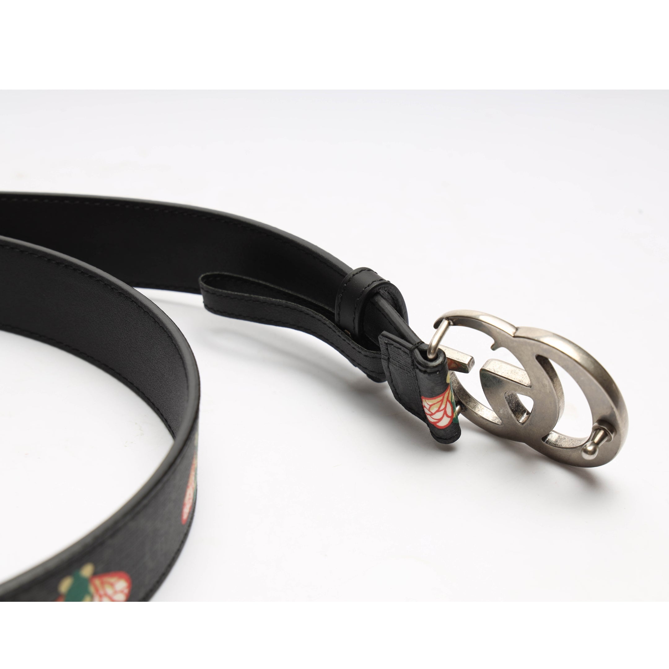 Gucci Black Bee GG Supreme Canvas Marmont Buckle Belt