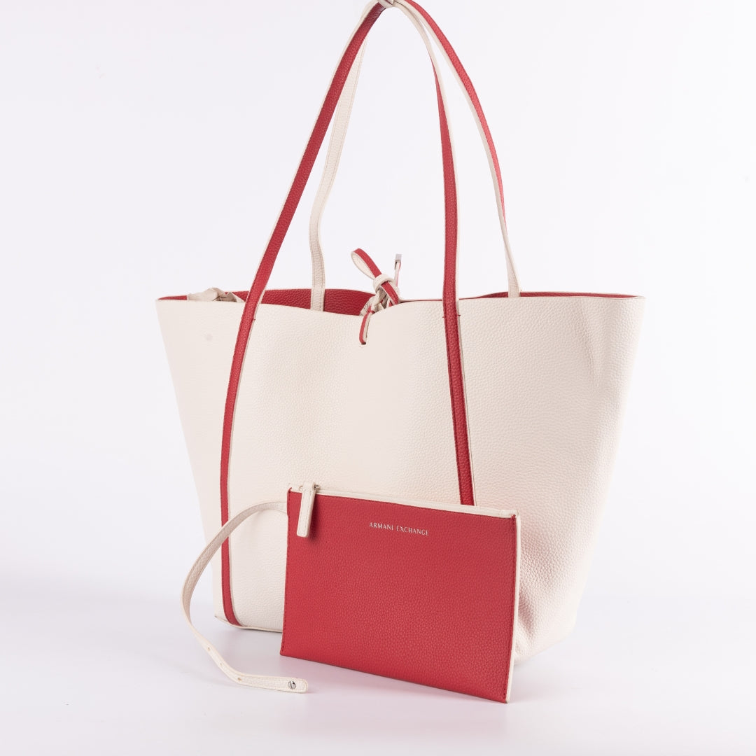 Armani Exchange White & Red Reversible Tote Bag With Pouch