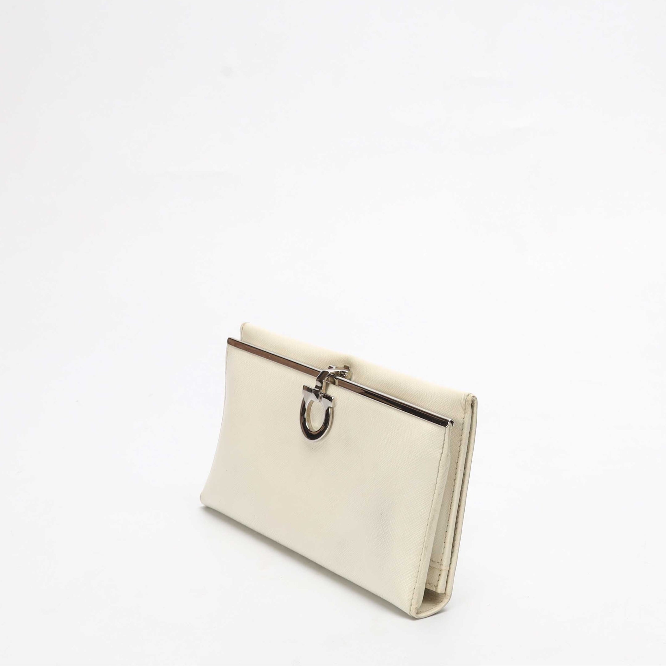 Salvatore Ferragamo White Gancini Vitello Continental Wallet