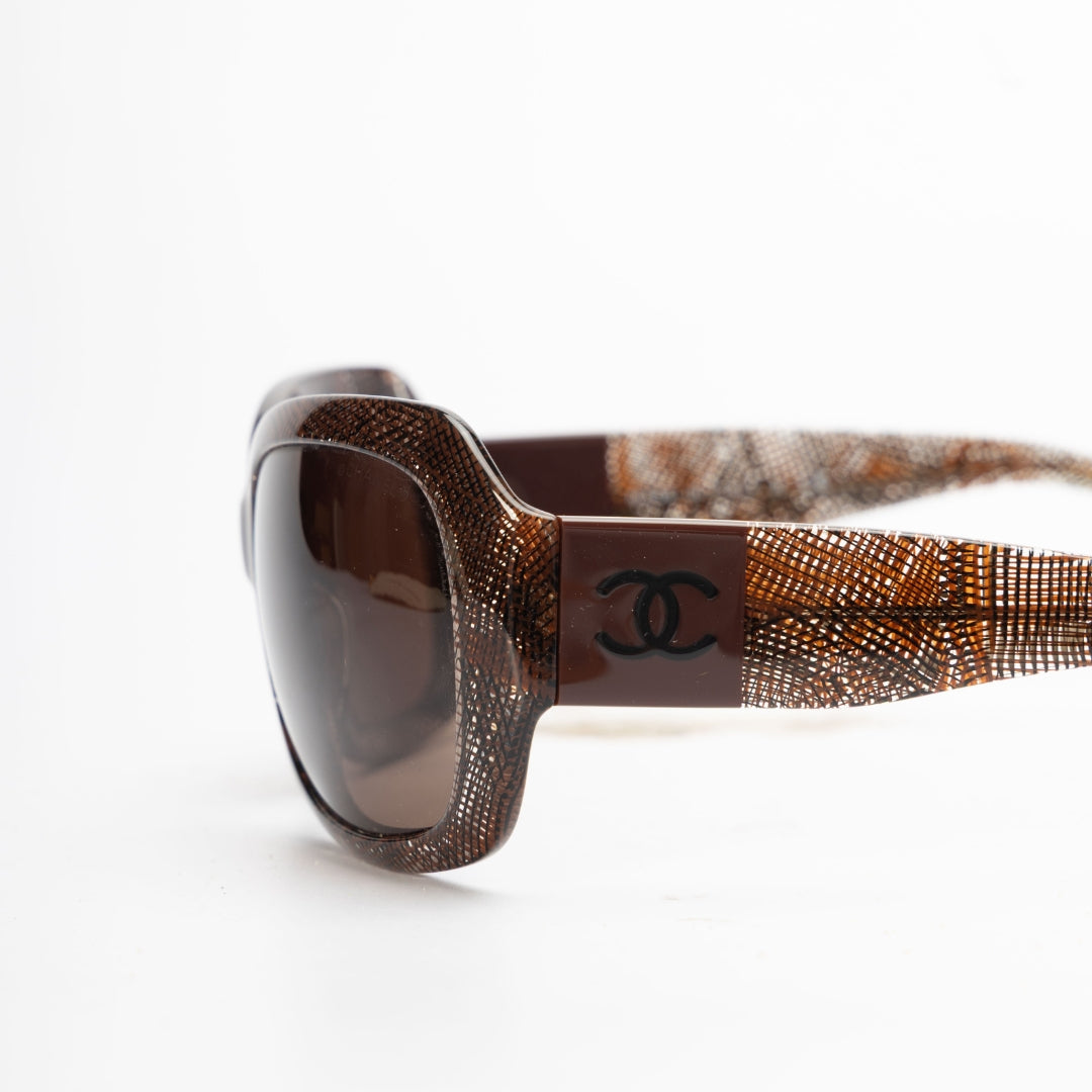Chanel Brown Acetate CC Lace Effect Sunglasses