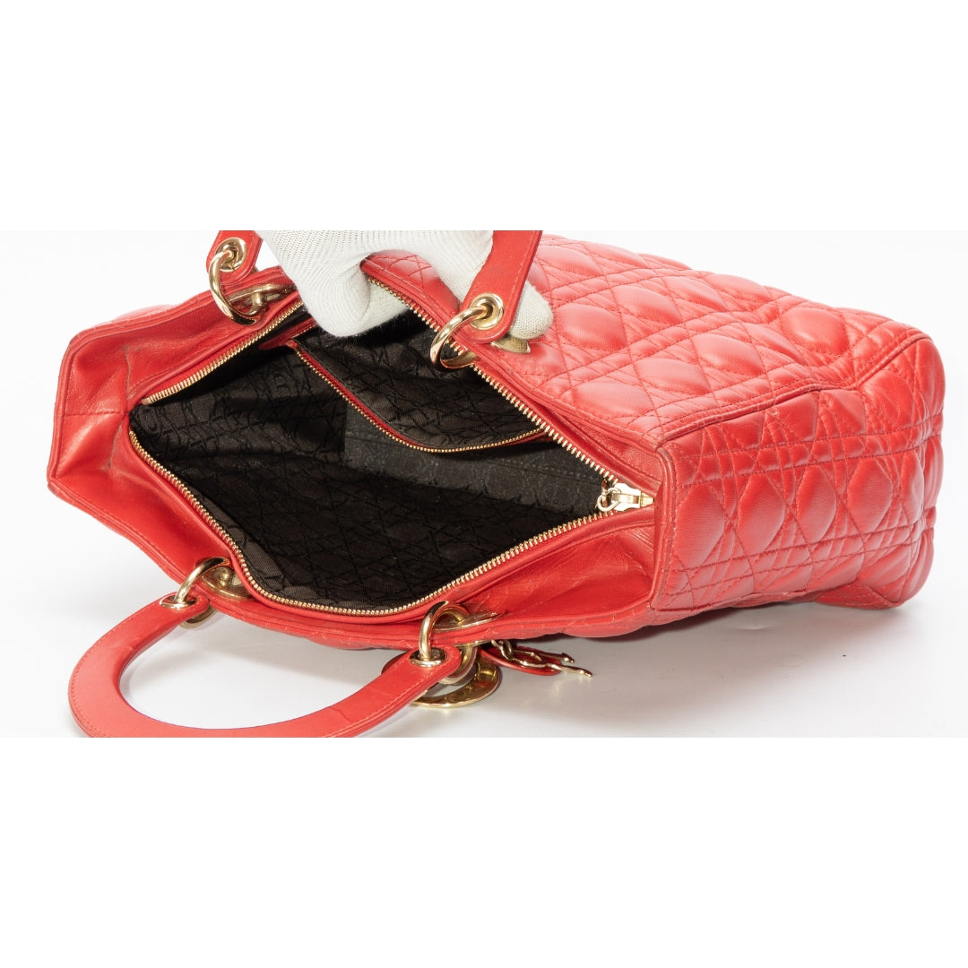 Lady Dior Red Cannage Quilted Leather Bag