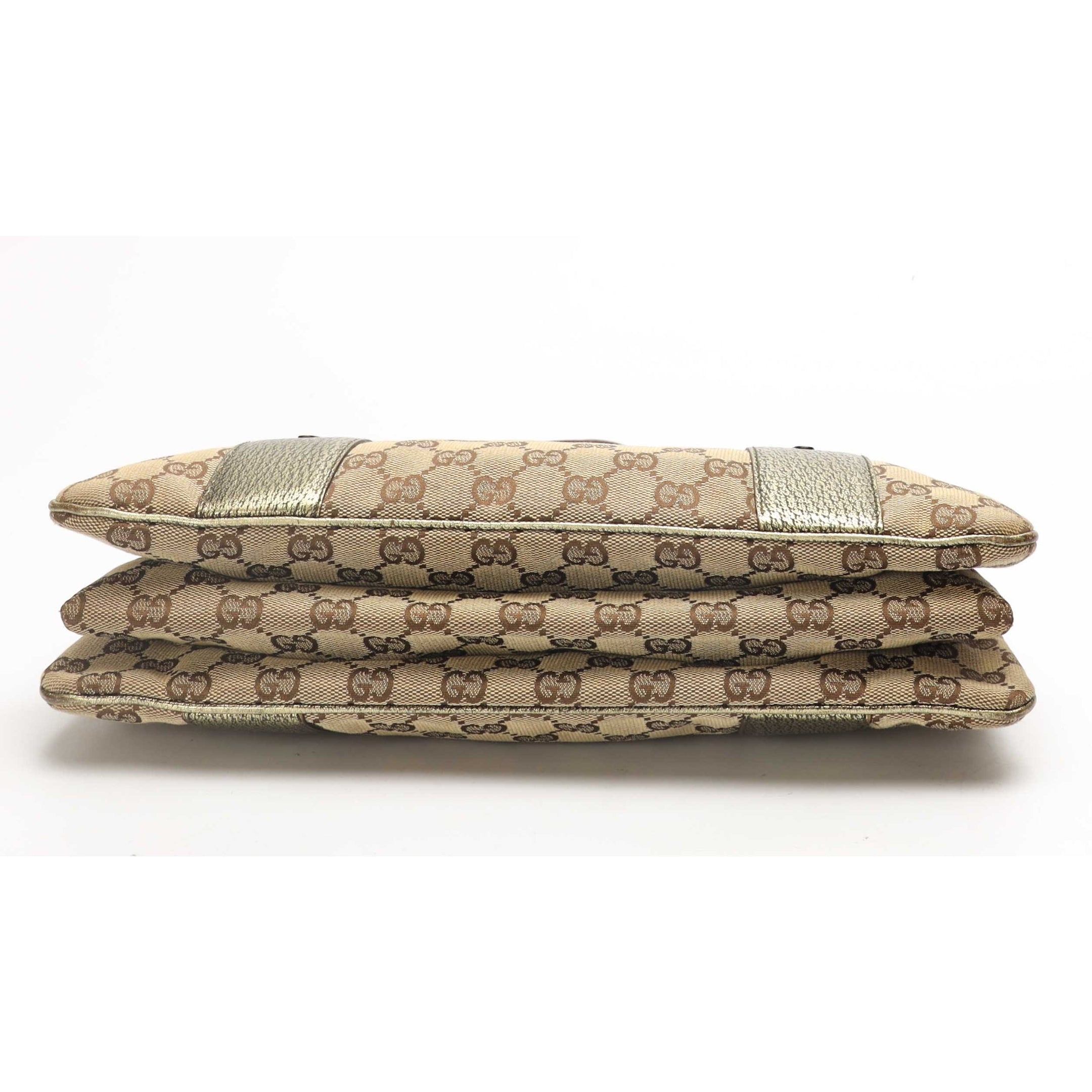 Gucci Metallic/Beige GG Canvas Bamboo Ring Satchel