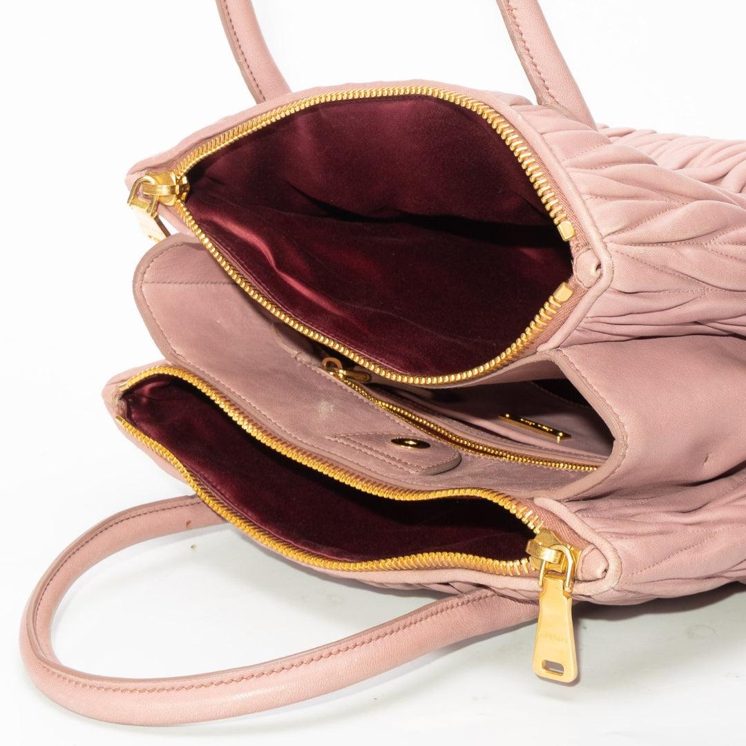 Miu Miu Old Rose Matelasse Leather Double Zip Tote