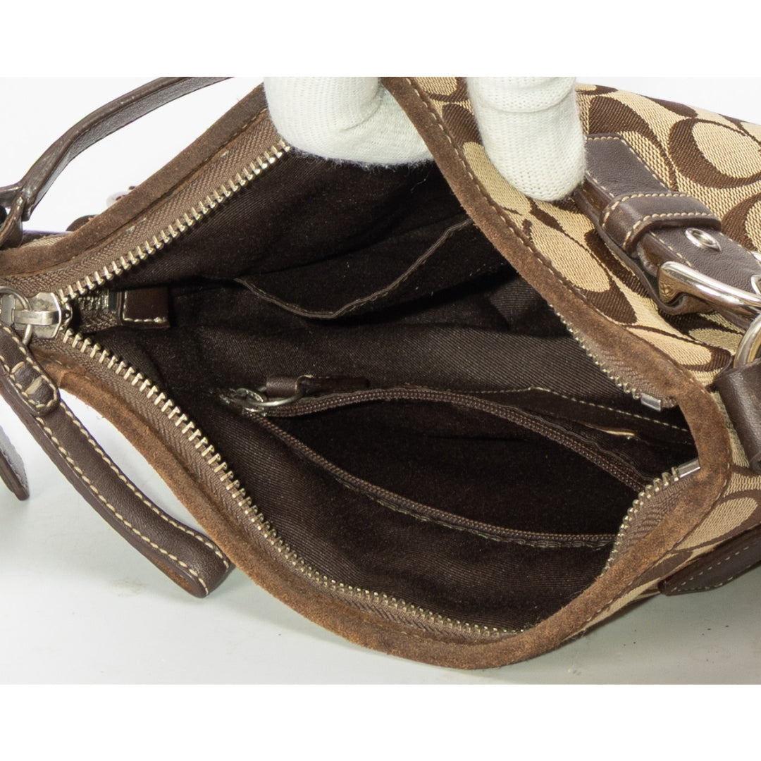 Coach Brown Signature Canvas Suede Hobo Bag