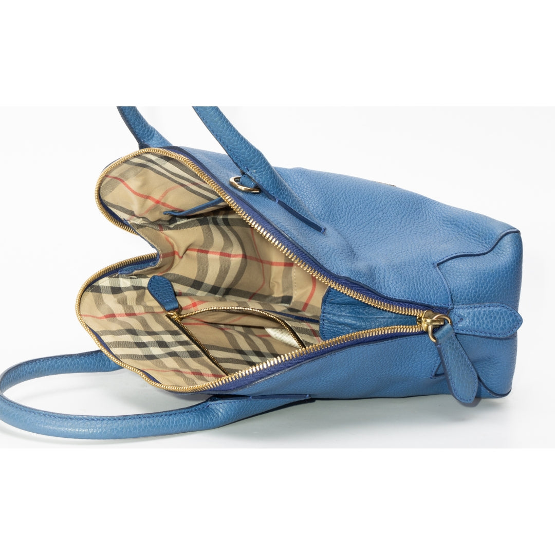 Burberry Blue Pebbled Leather Bowling Satchel