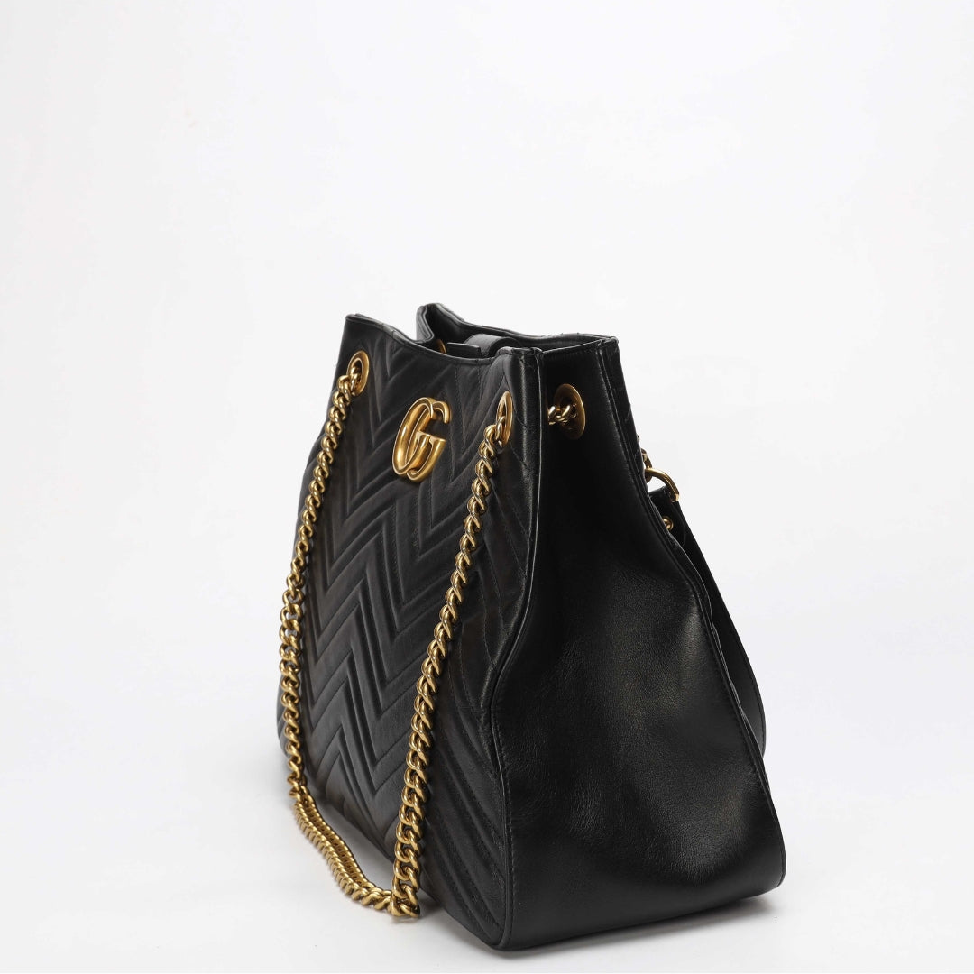 Gucci Black Matelasse GG Marmont Tote