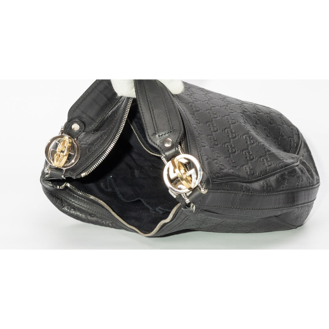 Gucci GG Black Guccissima Leather Hobo Bag