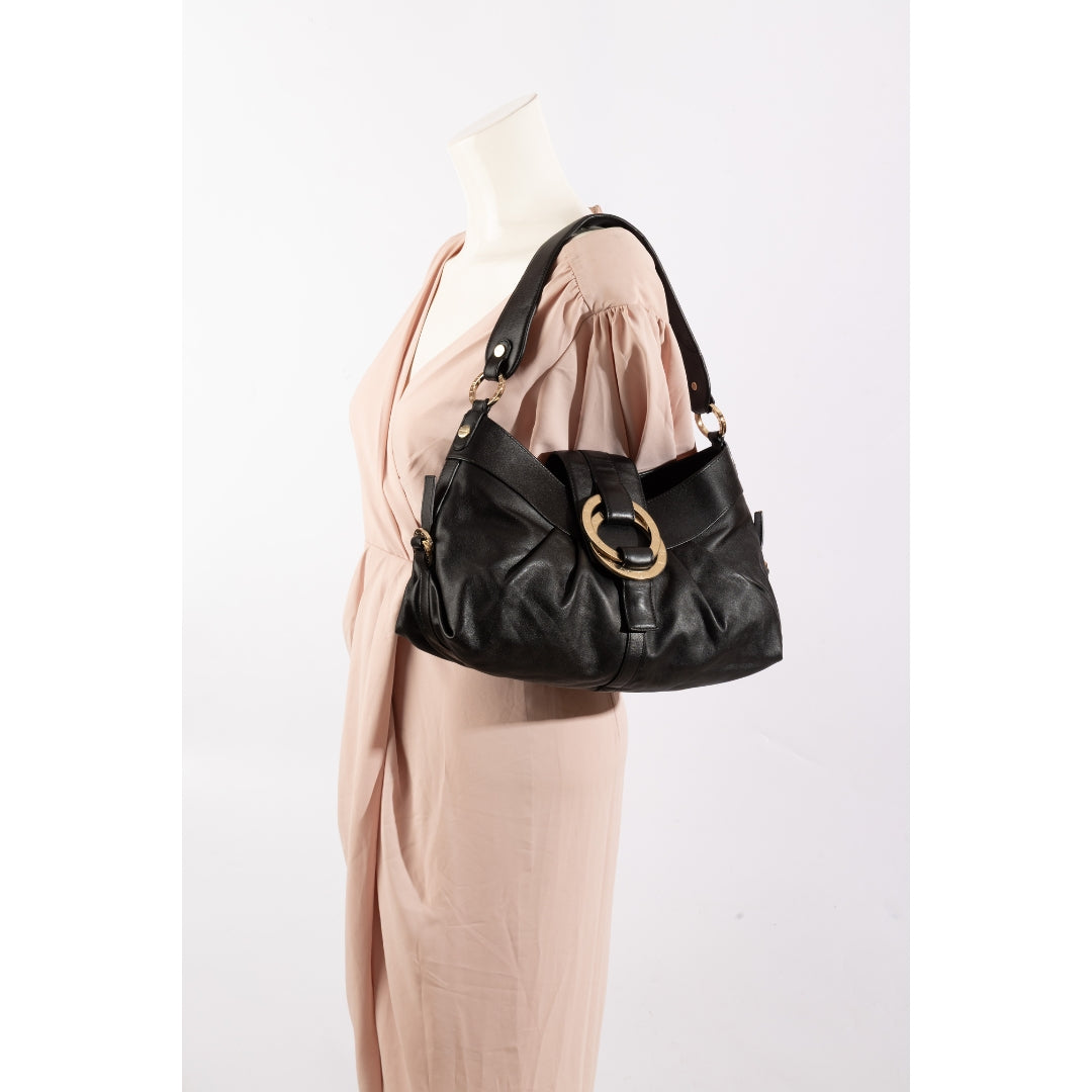 Bvlgari Black Leather Chandra Hobo Bag