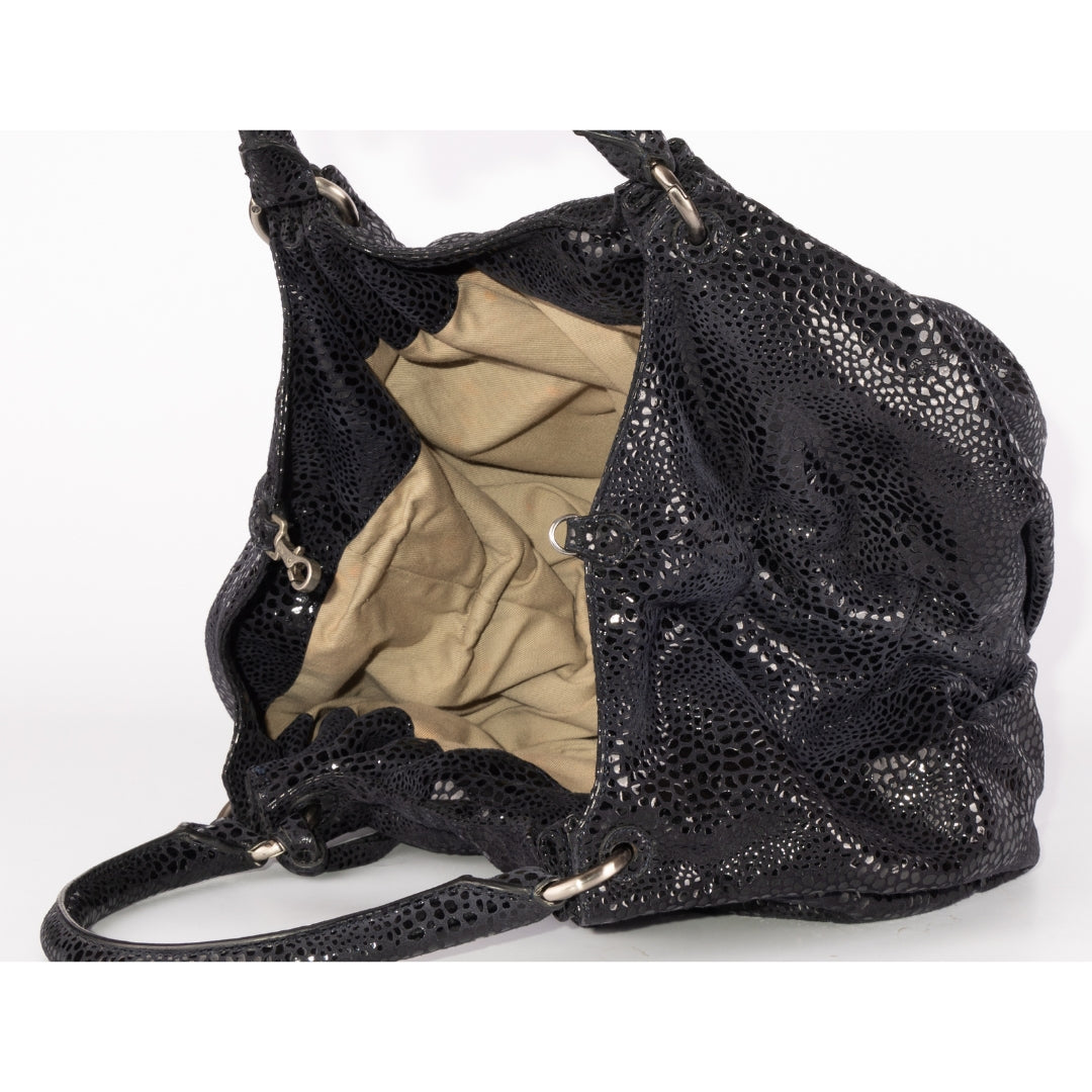 Giorgio Armani Black Leather Python Skin Hobo Bag