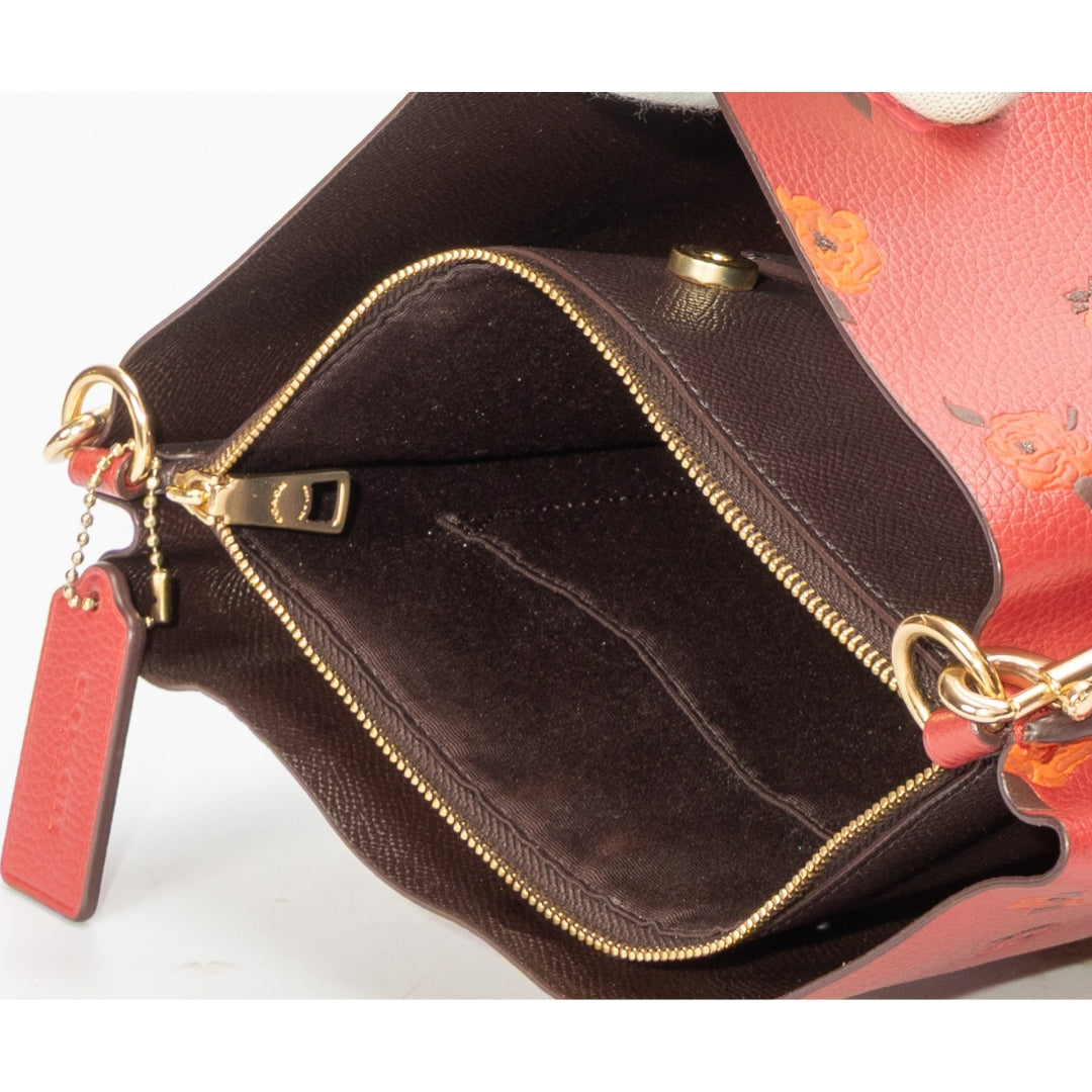 Coach Red Mollie Bucket Bag With Peony Print