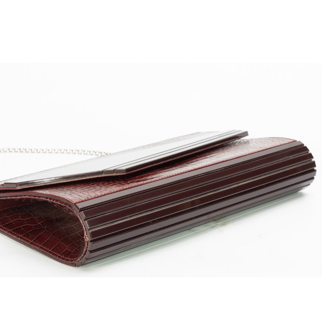 Jimmy Choo Maroon Croc Embossed Candy Chain Clutch