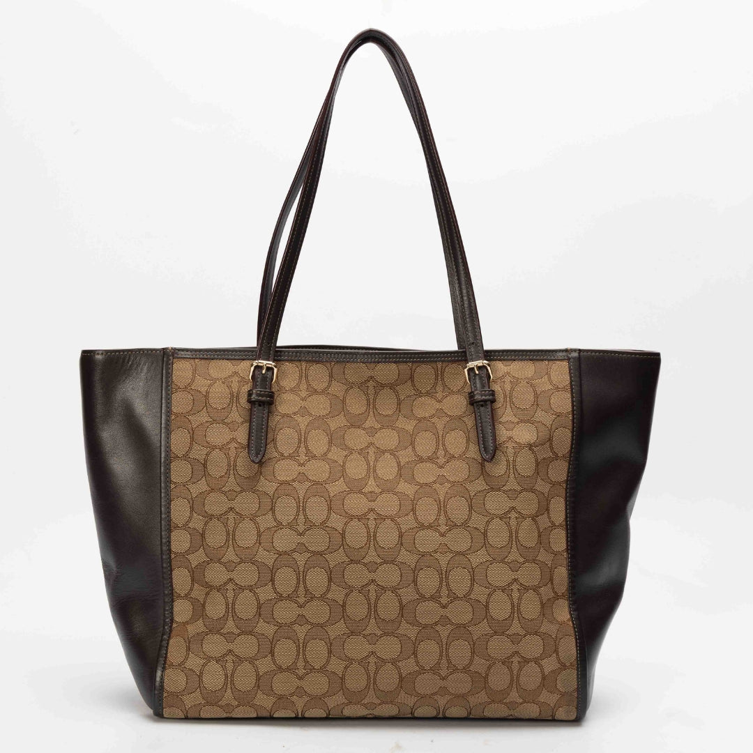 Coach Dual Toned Signature Canvas Leather Shopper Tote