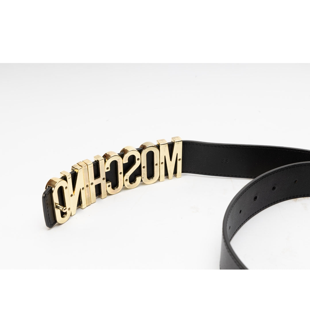 Moschino Black Leather Logo Belt