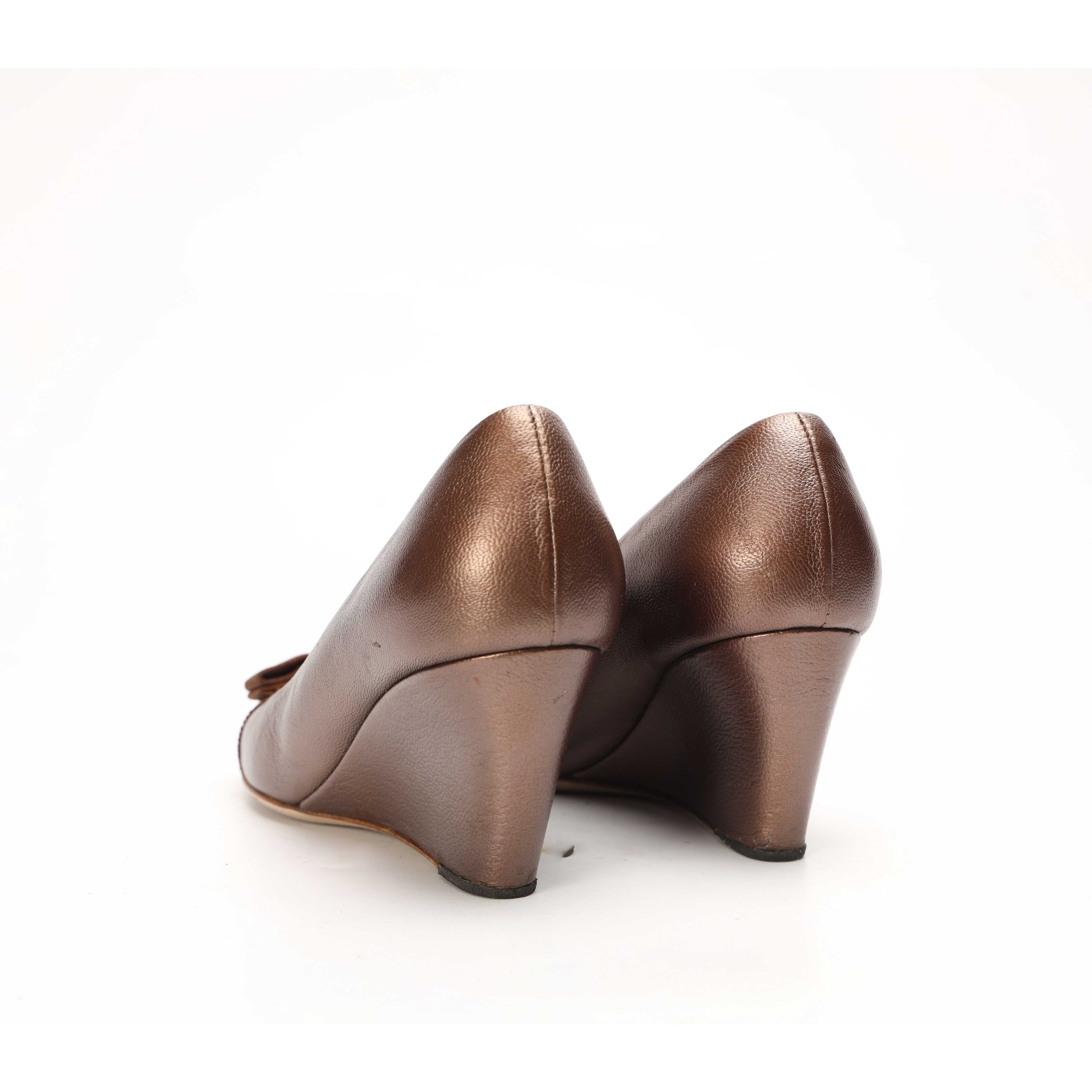Salvatore Ferragamo Metallic Vara Bow Wedge Pumps