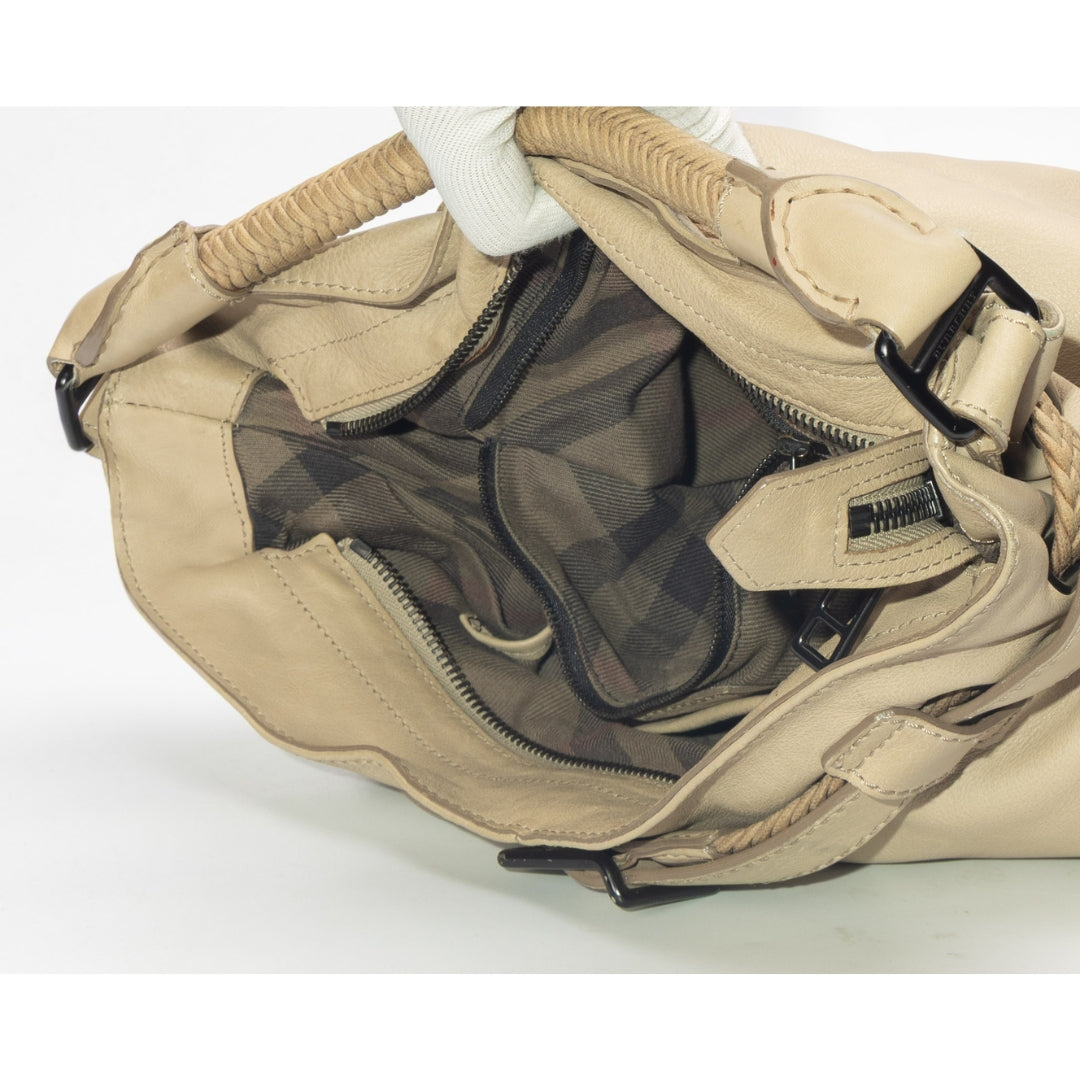 Burberry Beige Buckle Detail Hobo Tote