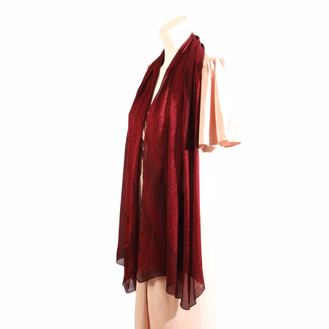 Fendi Two Tone Zucca Monogram Printed Silk Scarf