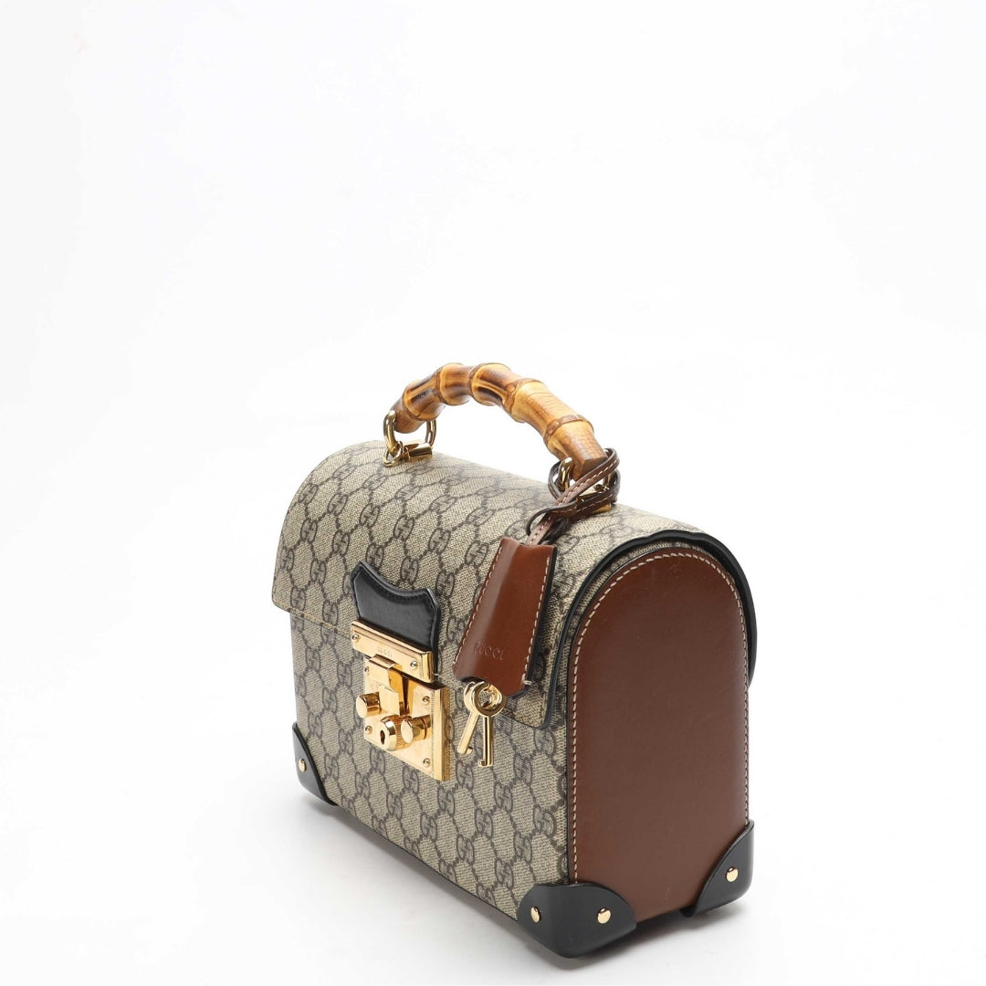 Gucci Padlock Bamboo GG Canvas Small Satchel