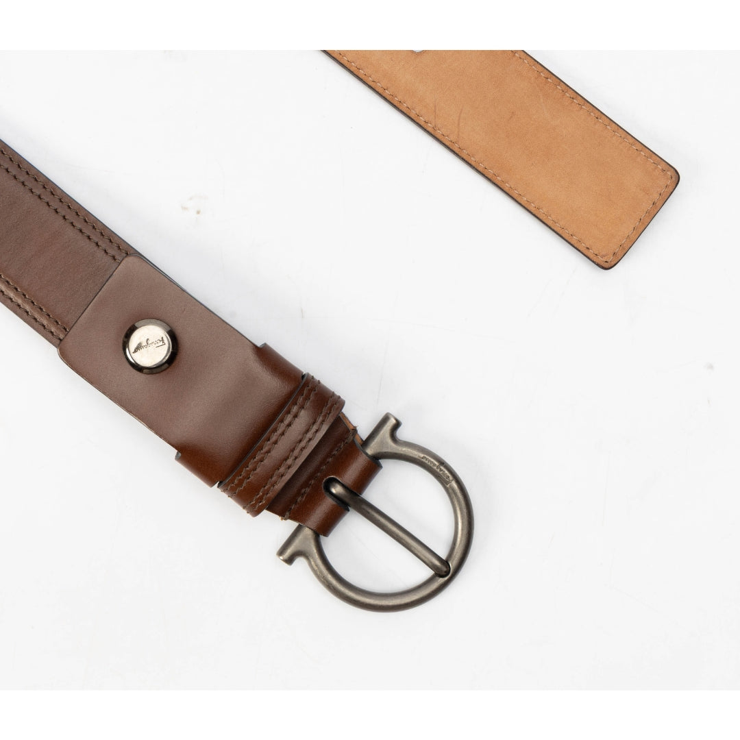 Salvatore Ferragamo Brown Leather Gancio Buckle Belt