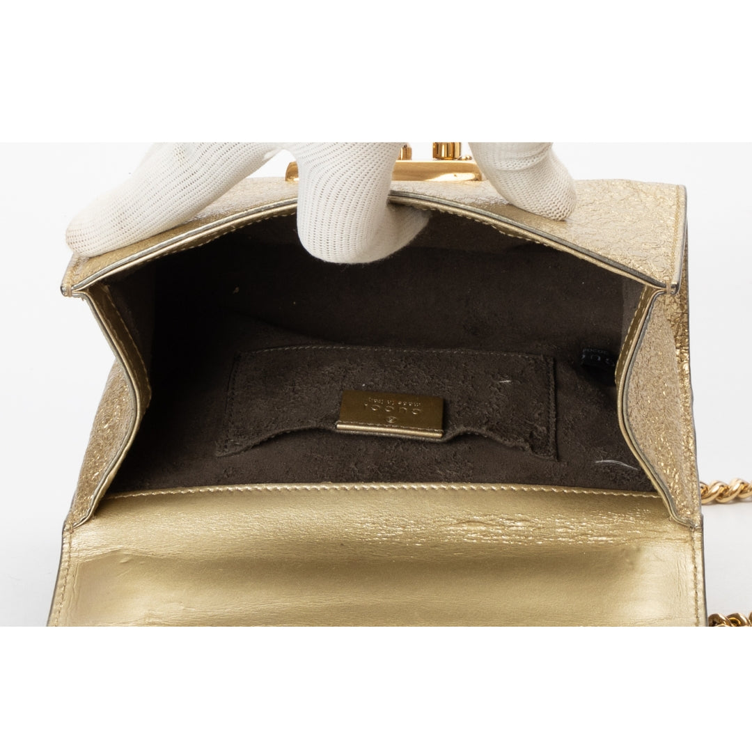 Gucci Gold Metallic Textured Leather Small Padlock Shoulder Bag