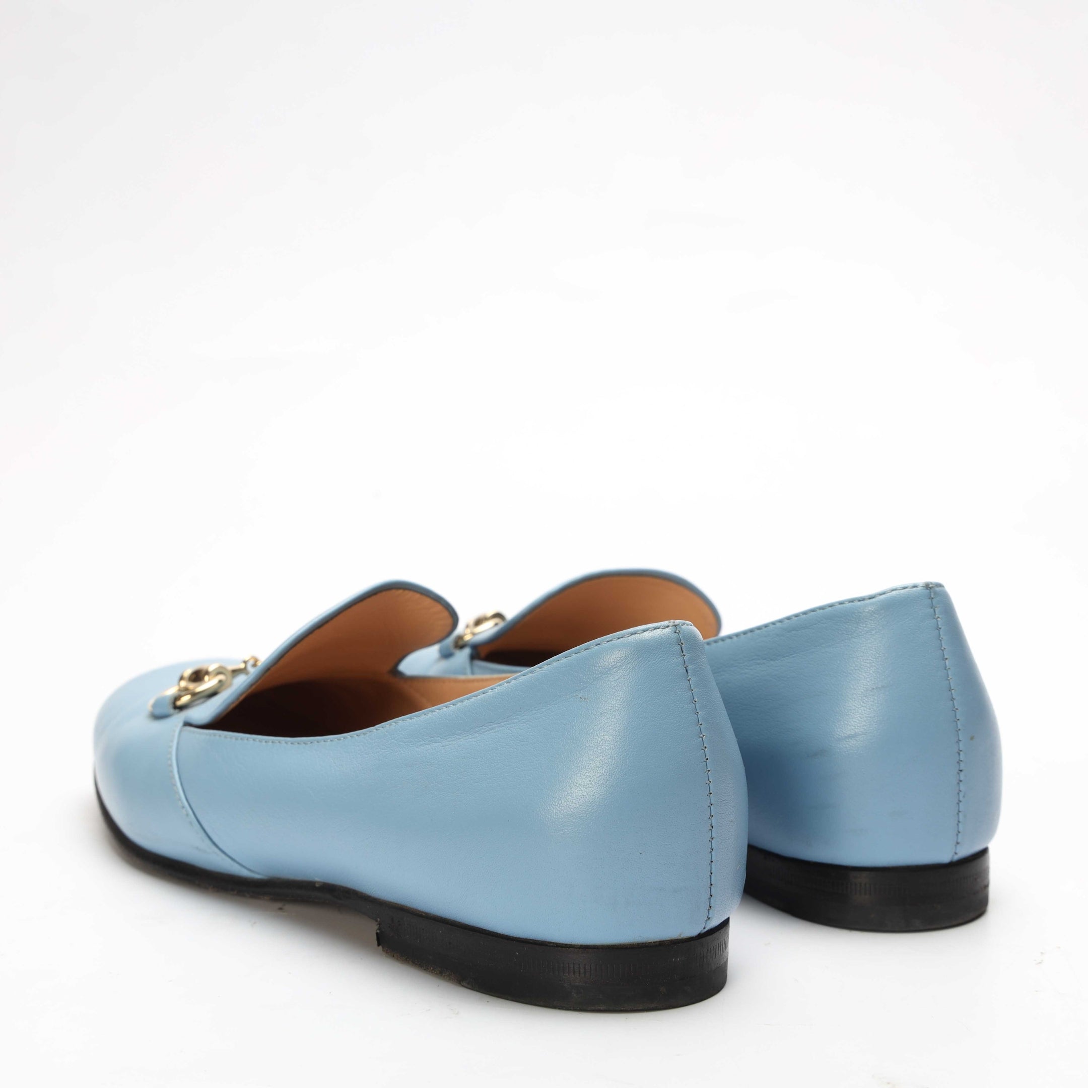 Gucci Light Blue Patent Leather Horsebit Loafers