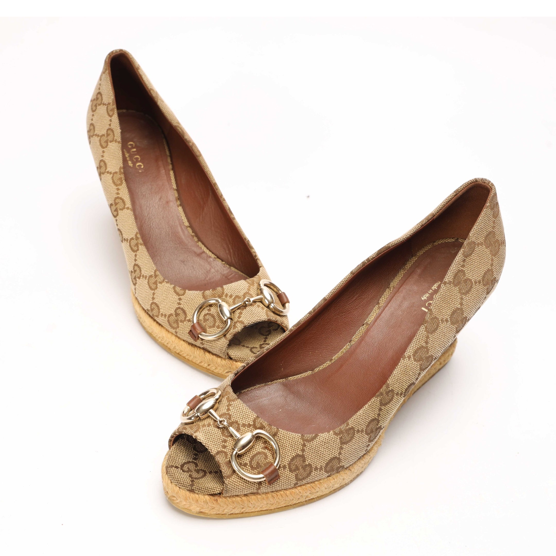 Gucci GG Canvas Wedge Espadrille Pumps