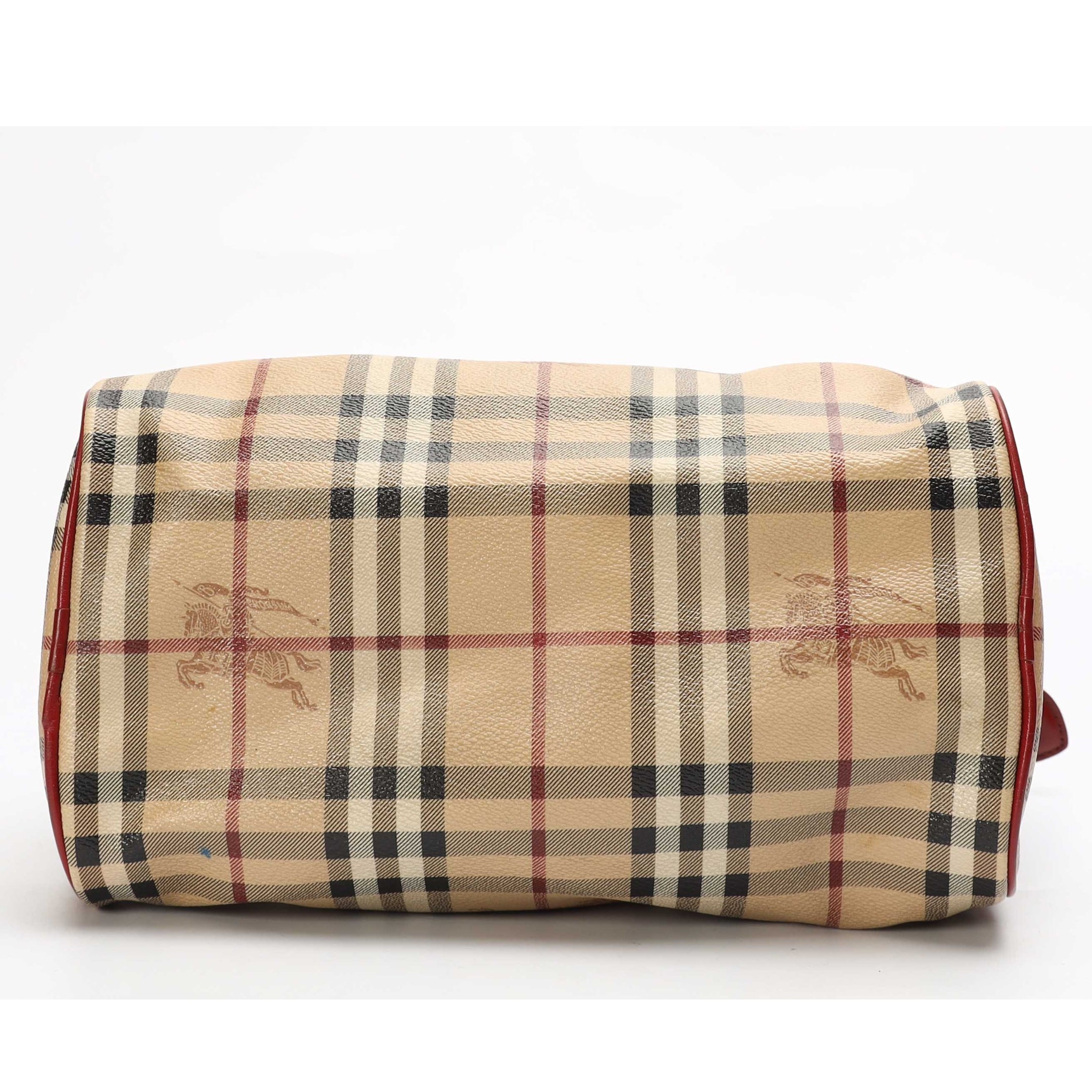 Burberry Beige Check Ruby Red Bowling Bag