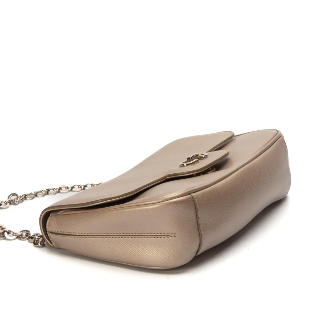 Salvatore Ferragamo Metallic Beige Gancini Flap Bag