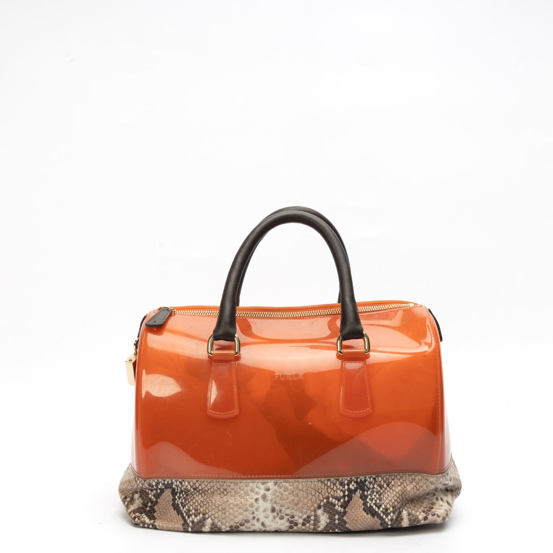 Furla Orange Python Print Medium Candy Satchel