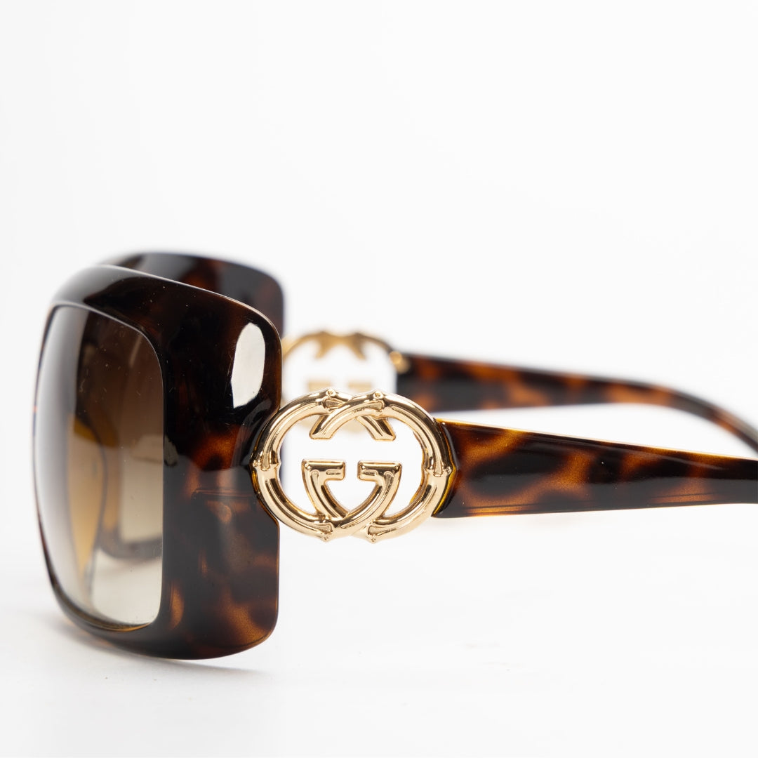 Gucci Tortoise GG Logo Rectangle Gradient Sunglasses