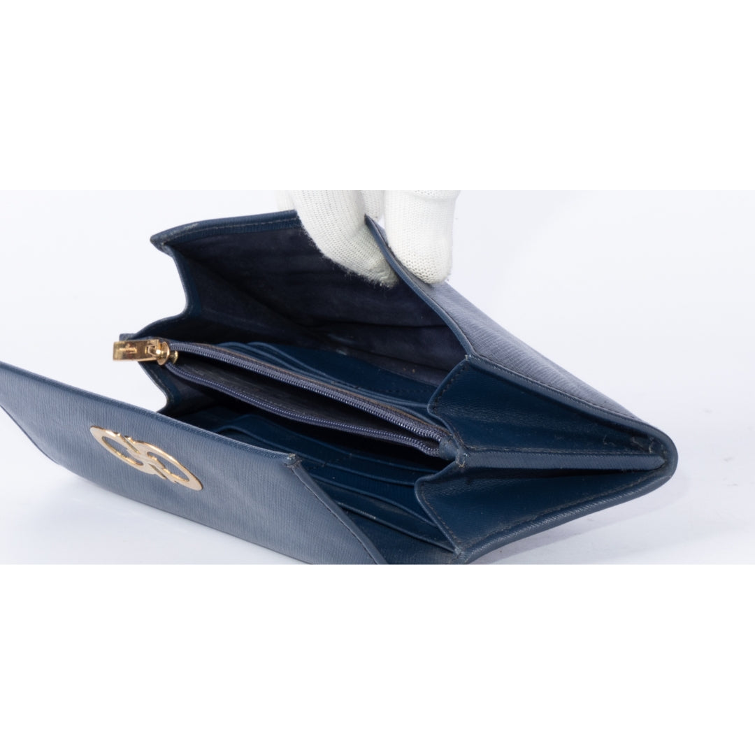 Salvatore Ferragamo Oxford Blue Leather Gancini Continental Wallet