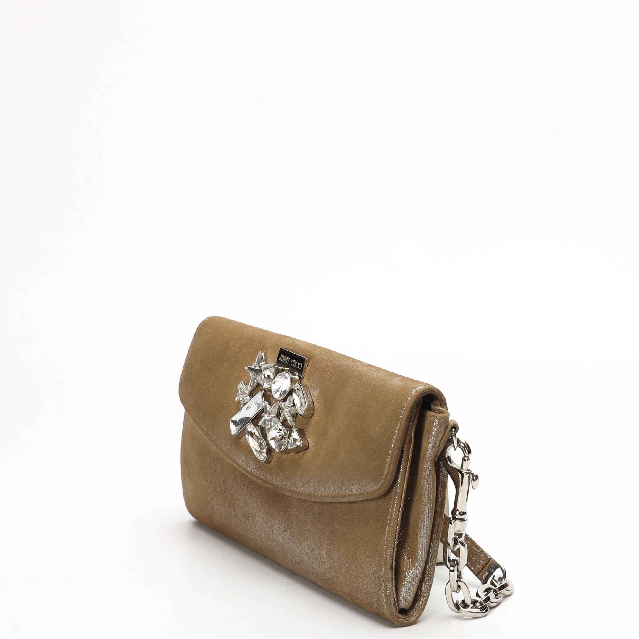 Jimmy Choo Beige Crystal Chain CLutch