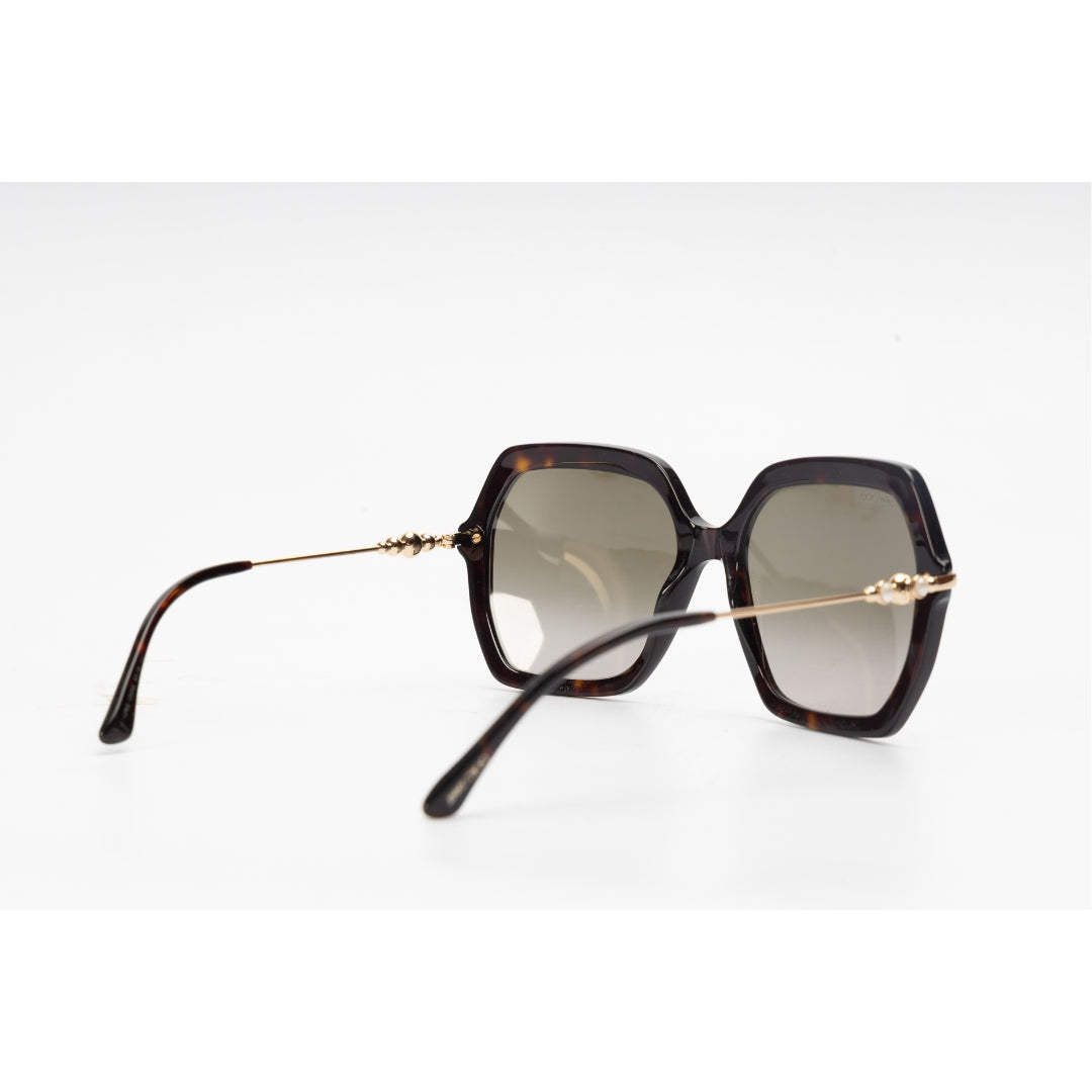 Jimmy Choo Brown Havana Square-Frame Sunglasses with Pearls