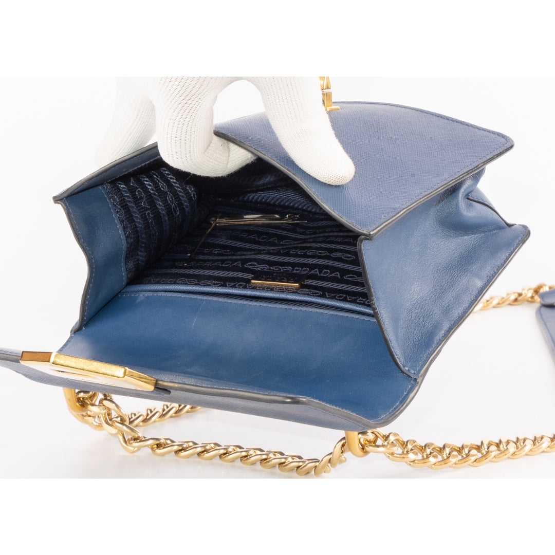 Prada Blue Leather Turnlock Flap Chain Crossbody Bag