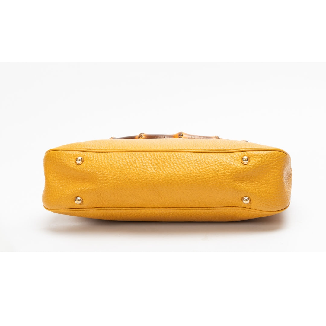Gucci Yellow GG Canvas Bamboo Anita Handbag