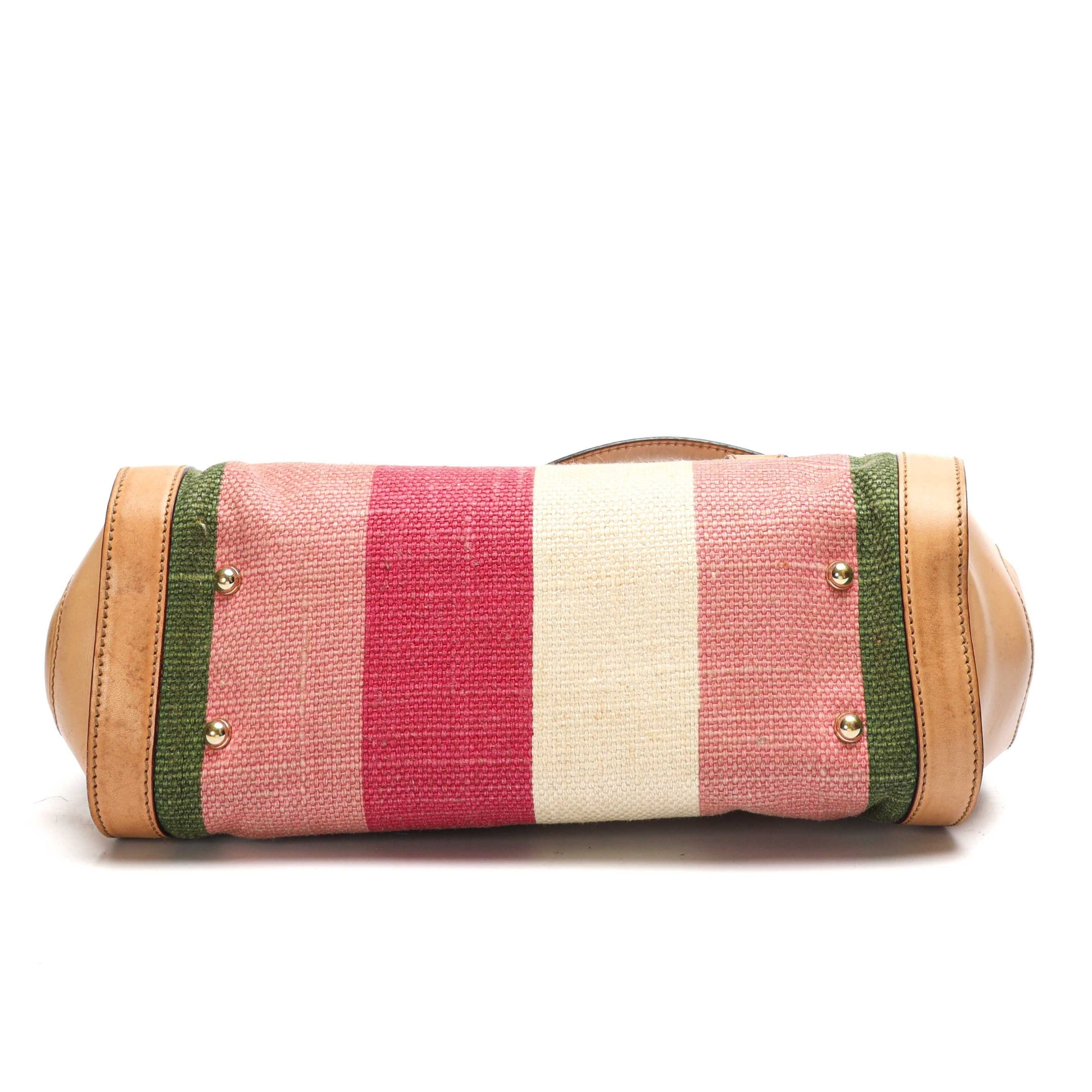 Gucci Pink/Beige Canvas Bamboo Bullet Satchel