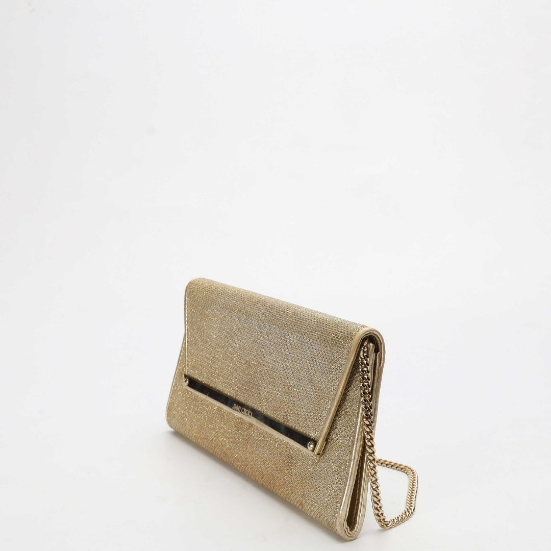 Jimmy Choo Gold Lurex Fabric Milla Chain Clutch