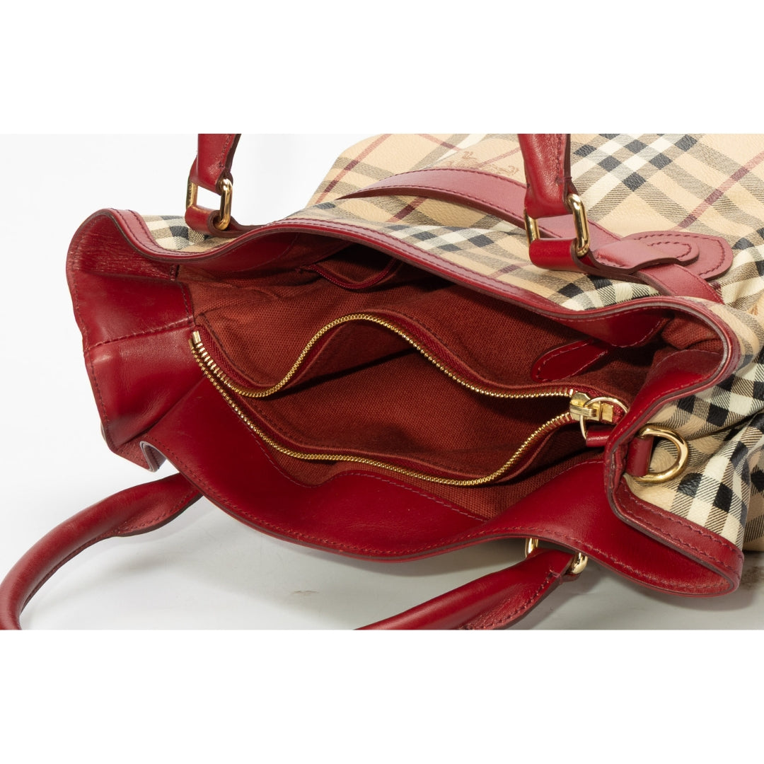 Burberry Red/Beige Haymarket Check Golderton Tote
