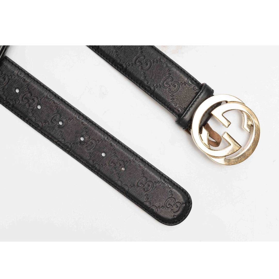 Gucci GG Black Guccissima Leather Buckle Belt
