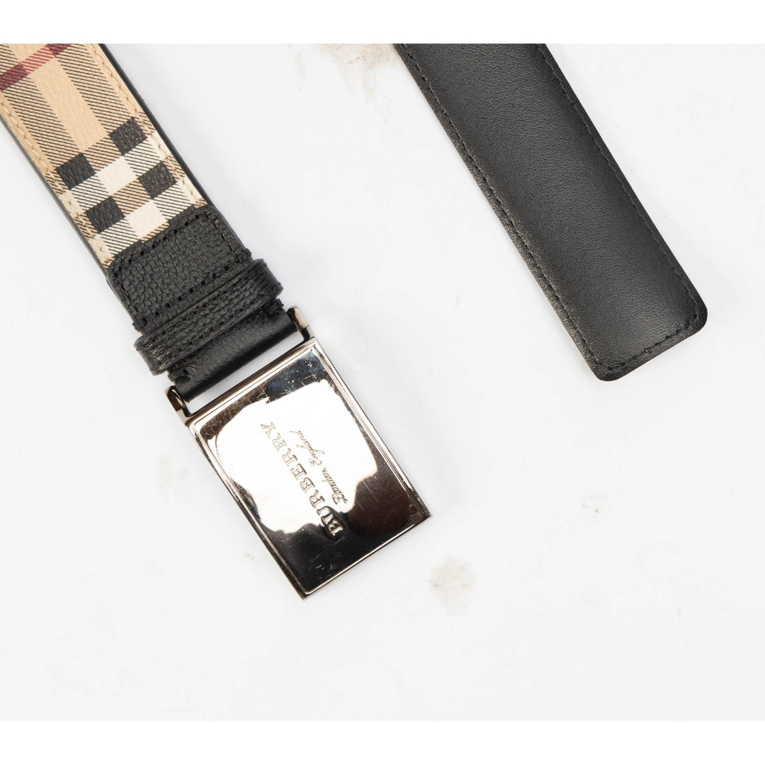 Burberry Beige House Check Canvas Leather Belt